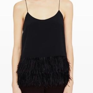 Club Monaco ‘Diona’ Silk Top W/ Feather Trim